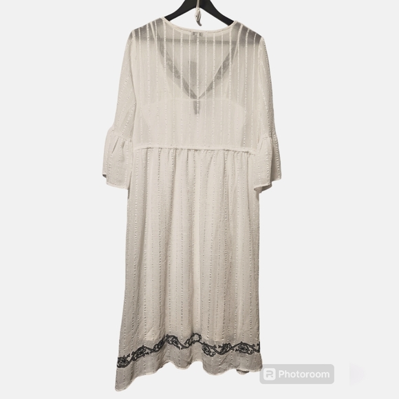 TRISTAN  white embroided sheer peasant dress bell sleeves sz Large NWT bohemian - Picture 2 of 9
